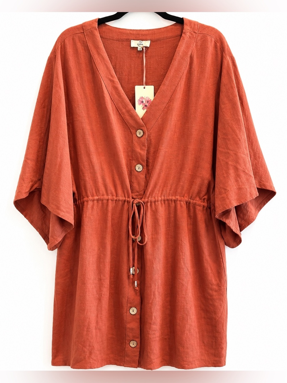 Entro Rust Button Front Kimono Sleeve Dress 1X NWT Plus Size Boutique